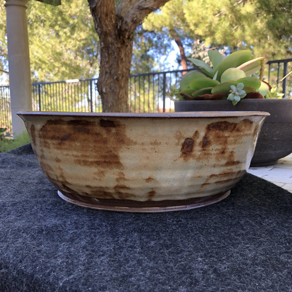 large stoneware brown pottery ceramic serving display bowl