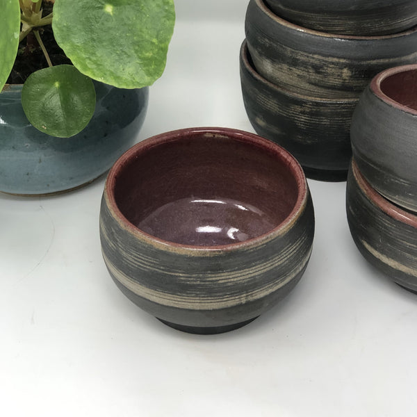 Tea Bowl Purple Brown Handmade Stoneware Pottery