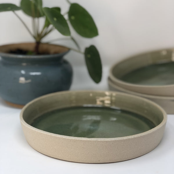 stoneware celadon green plate modern medium pottery