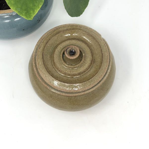 stoneware hand thrown green brown lidded vessel sugar bowl
